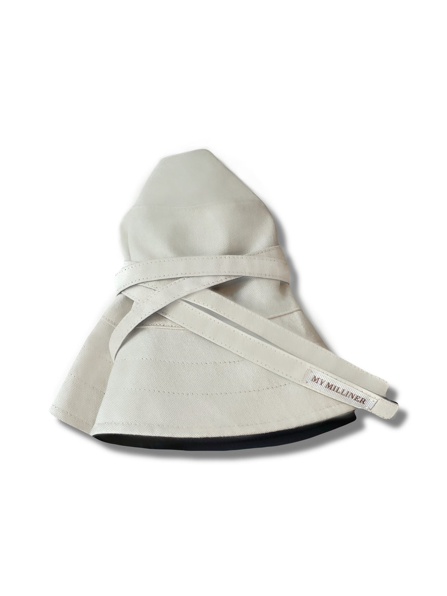 High quality cream cotton reversible bucket hat. 